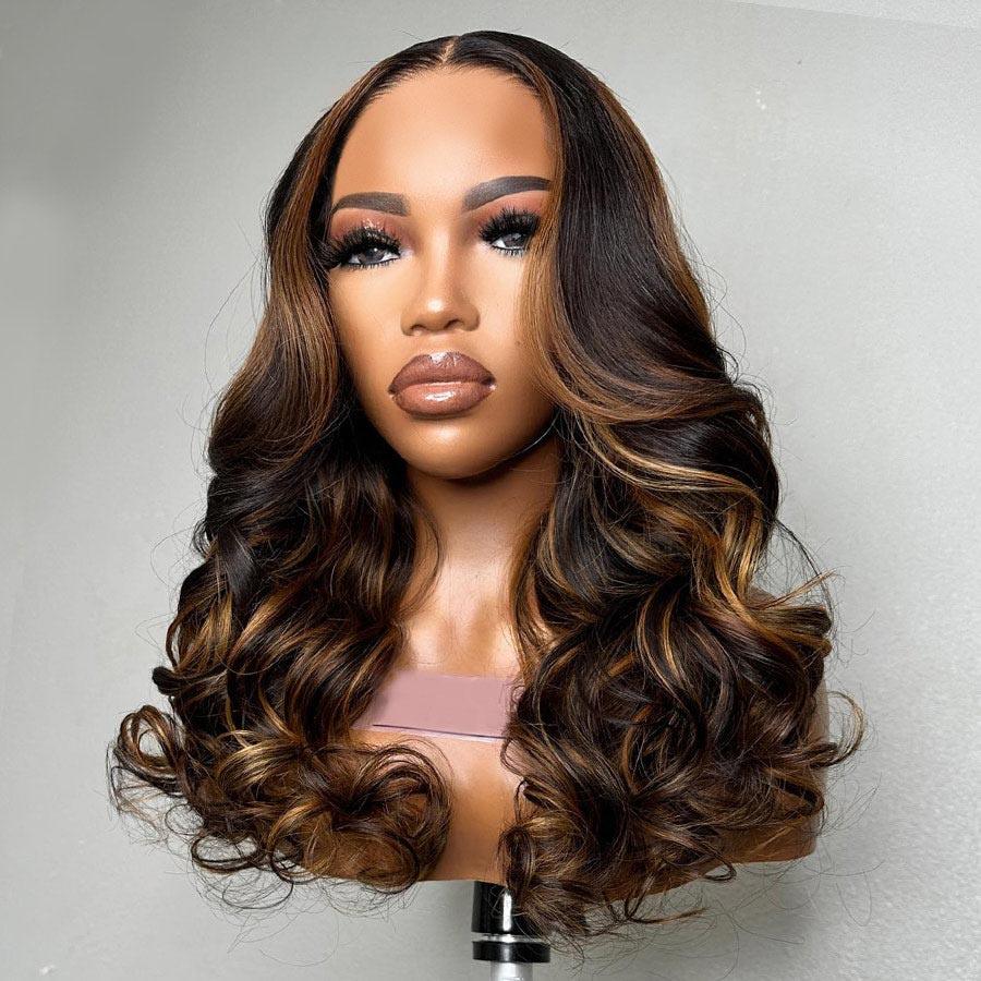 WOWANGEL Mix Highlight Color Skinlike Real HD Lace Closure Wig Glueless Wear Go Wig
