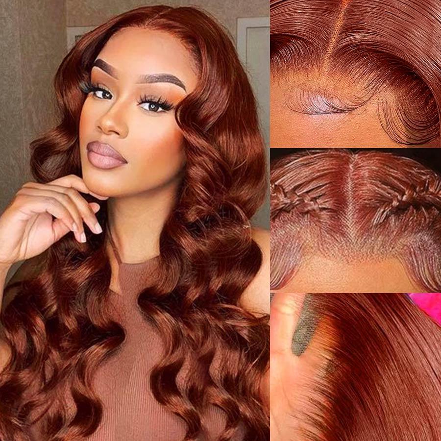 WOWANGEL Reddish Brown 5X5 HD Lace Closure Wig Body Wave Glueless Wigs