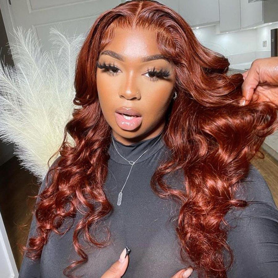 WOWANGEL Reddish Brown 5X5 HD Lace Closure Wig Body Wave Glueless Wigs