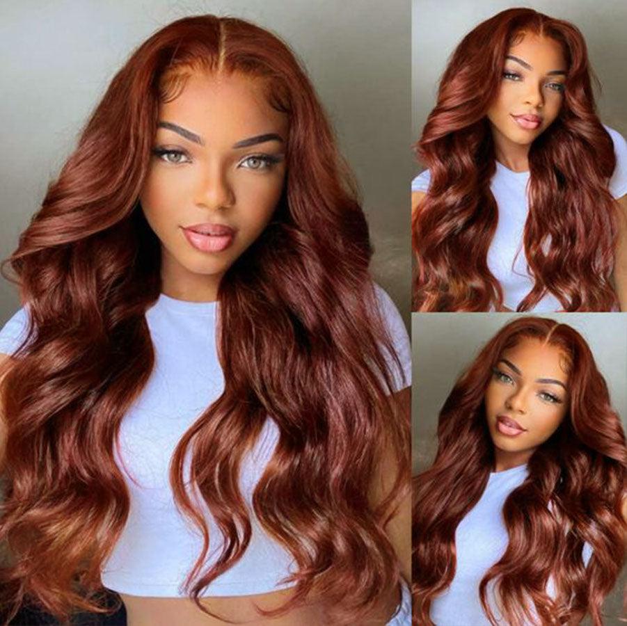 WOWANGEL Reddish Brown 5X5 HD Lace Closure Wig Body Wave Glueless Wigs