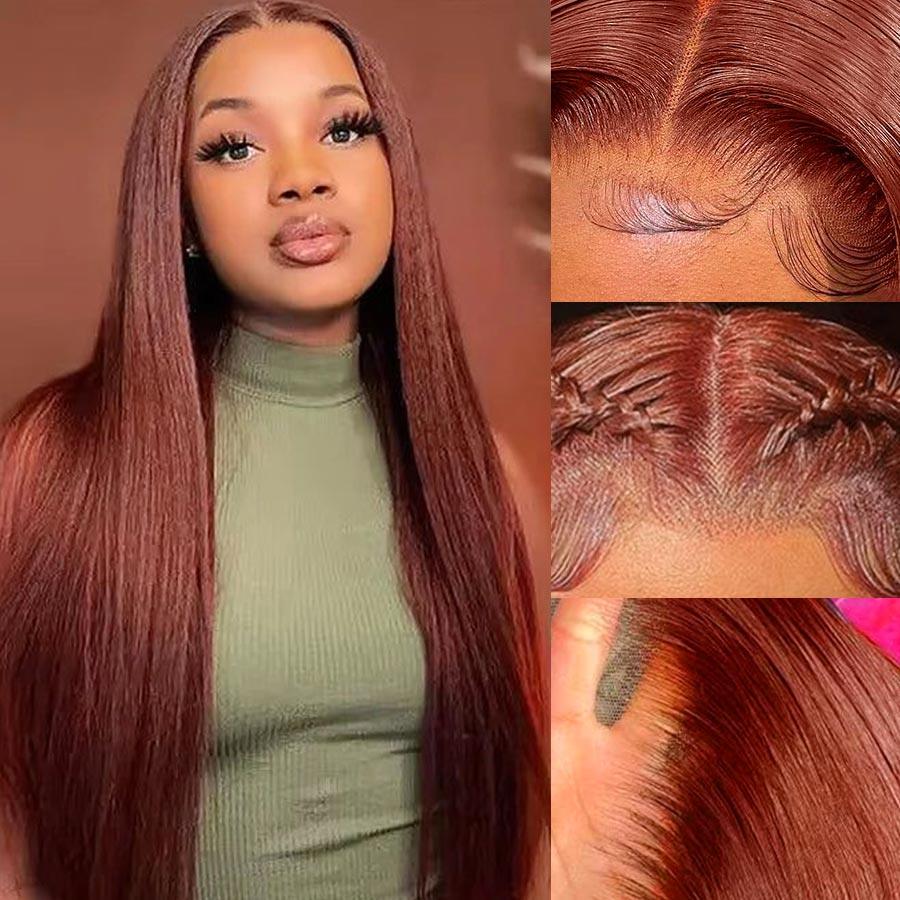 WOWANGEL Reddish Brown 9X6 Wear Go Glueless Wig Straight HD Lace Wigs