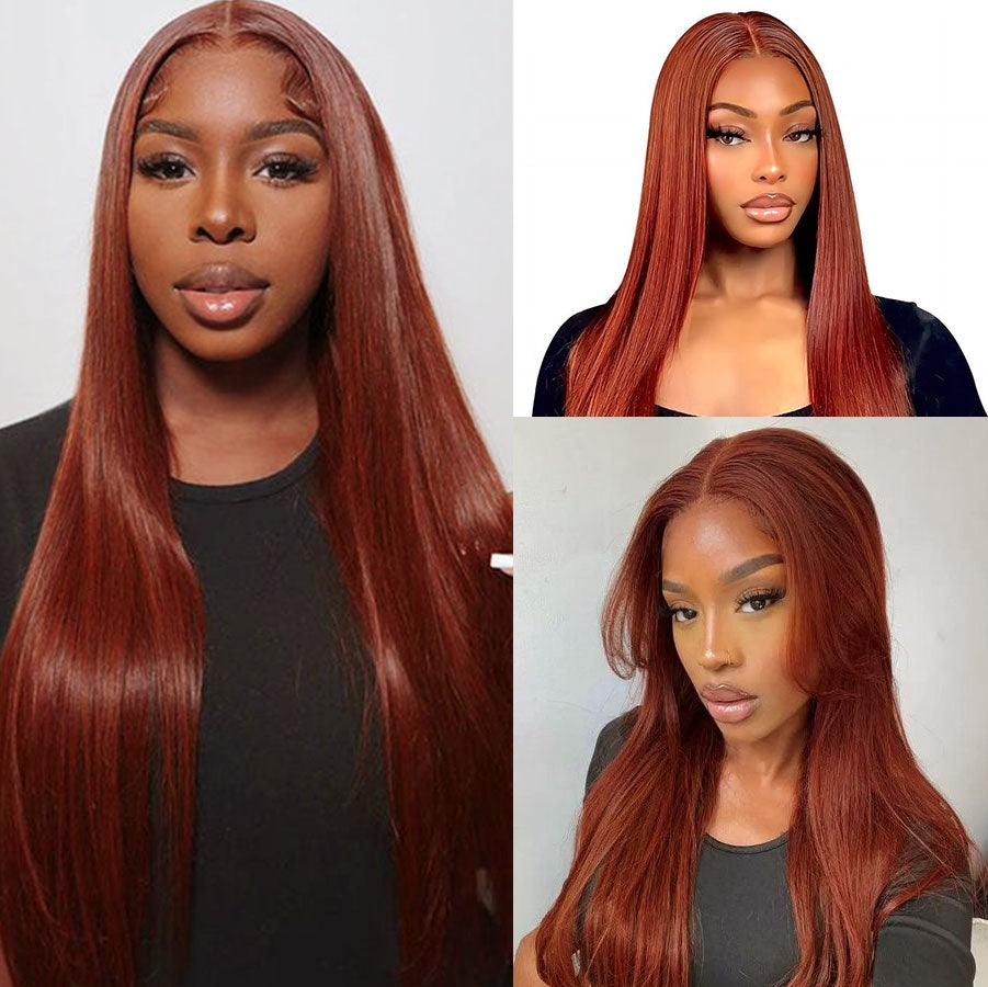 WOWANGEL Reddish Brown 9X6 Wear Go Glueless Wig Straight HD Lace Wigs