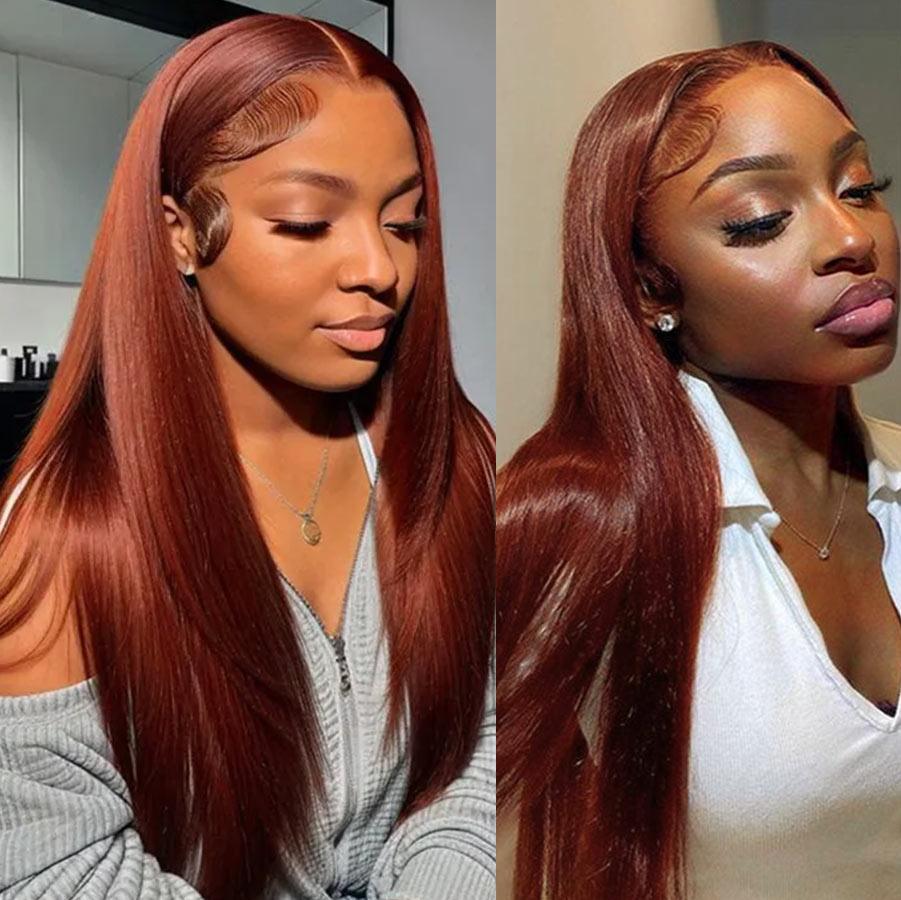 WOWANGEL Reddish Brown 9X6 Wear Go Glueless Wig Straight HD Lace Wigs