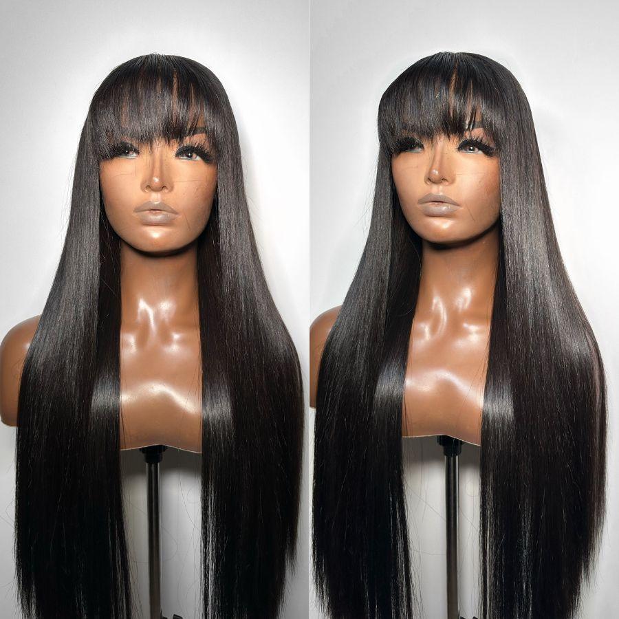 WOWANGEL Straight Bangs Wig Pre-Everything 9X6 Wear Go Glueless Wigs