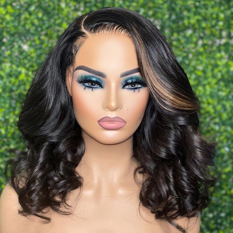WOWANGEL Wear & Go Brown Highlight 5x5 HD Lace Closure BOB Wig Loose Wave 250% Density