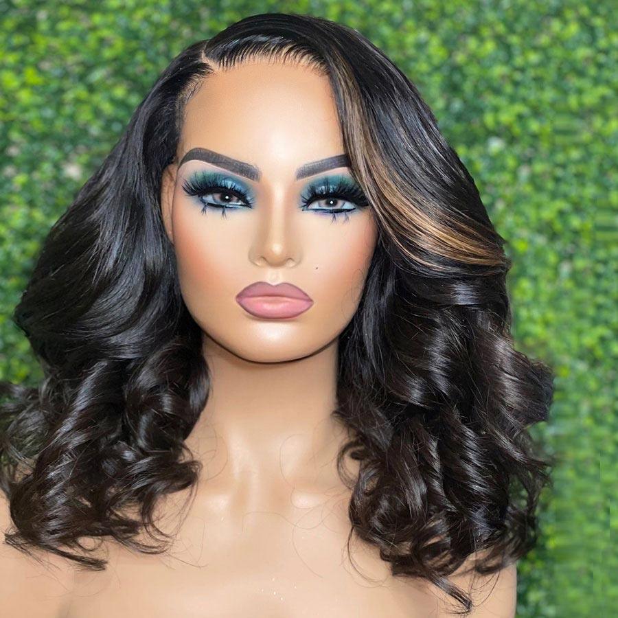 WOWANGEL Wear & Go Brown Highlight 5x5 HD Lace Closure BOB Wig Loose Wave 250% Density
