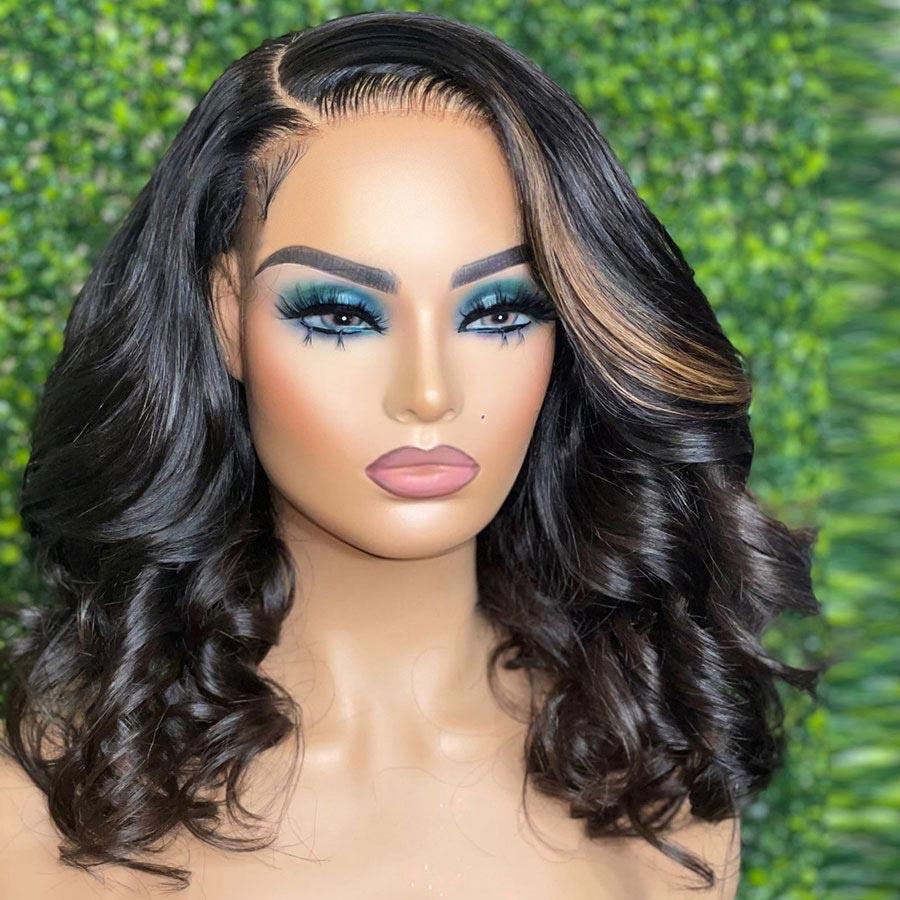 WOWANGEL Wear & Go Brown Highlight 5x5 HD Lace Closure BOB Wig Loose Wave 250% Density