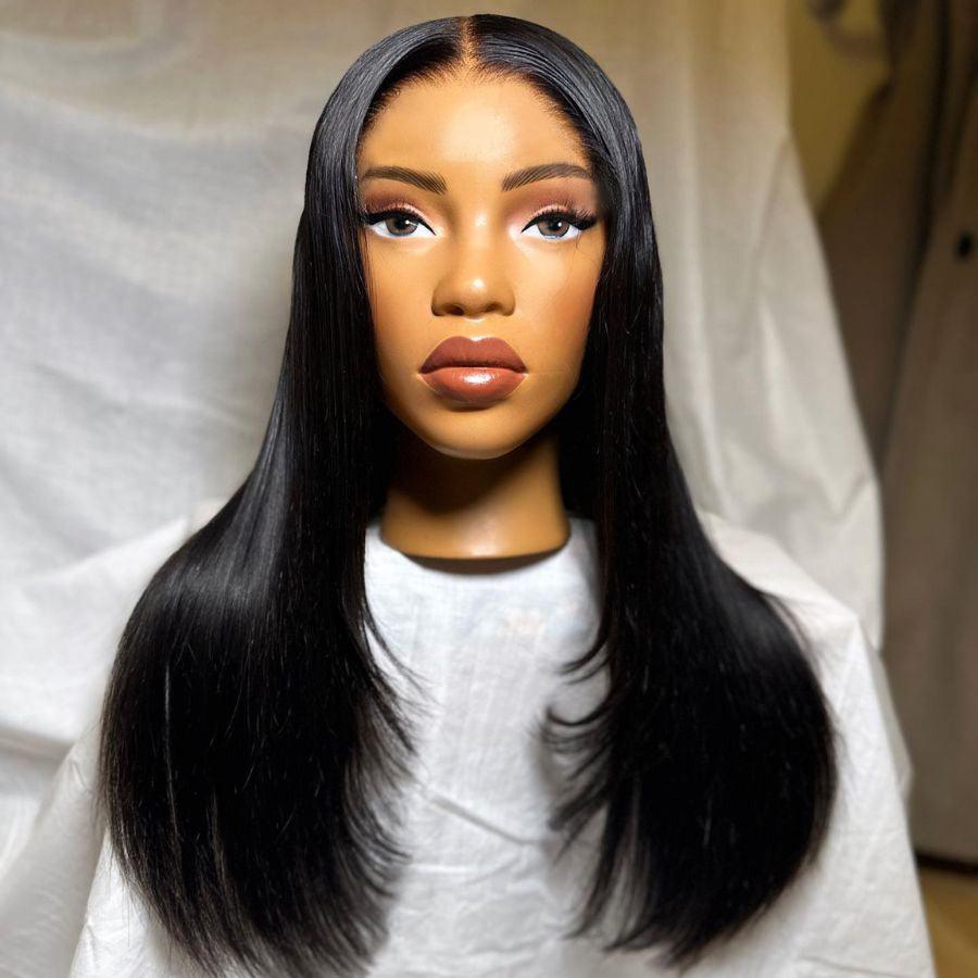 WOWANGEL Wear & Go Jet Black 5X5 HD Lace Closure Wigs Straight Glueless Wig