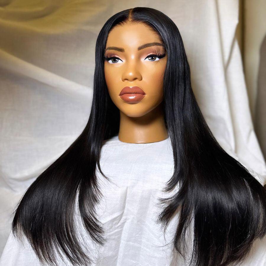 WOWANGEL Wear & Go Jet Black 5X5 HD Lace Closure Wigs Straight Glueless Wig