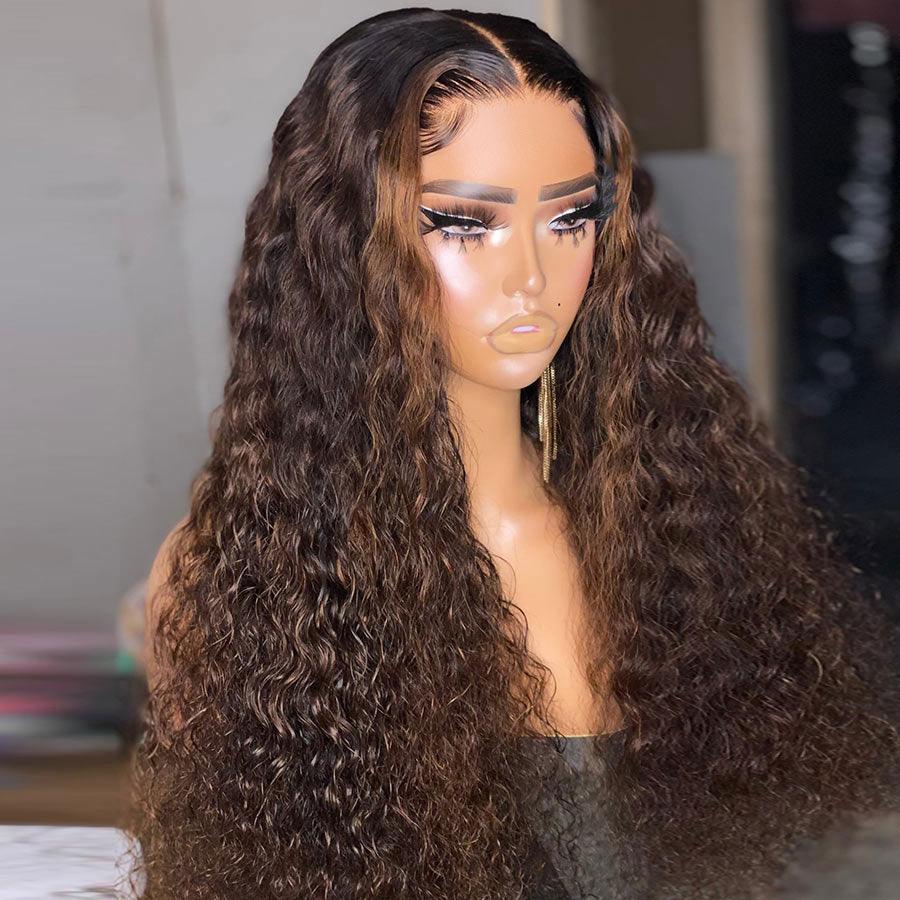 WOWANGEL Wear & Go Water Wave Brown Highlight 5X5 Skinlike Real HD Lace Closure Wig