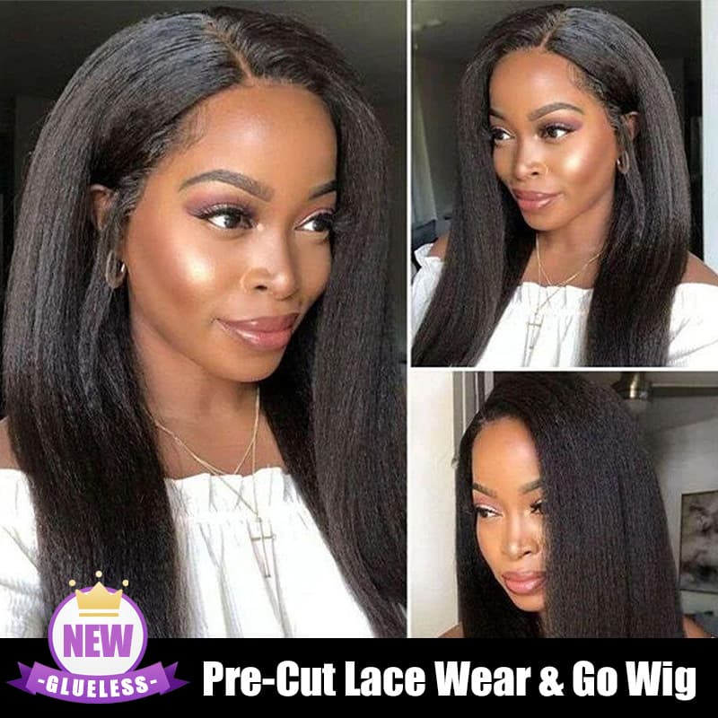 Glueless Easy Wear Go Wig Kinky Straight 13x4 HD Lace Fronatl Wig With Pre-plucked Edges Easy Wear And Go